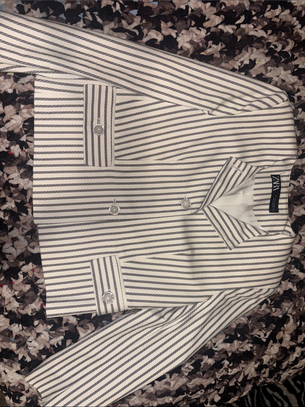 ZARA White and Black Striped Women’s Button-Down Blazer